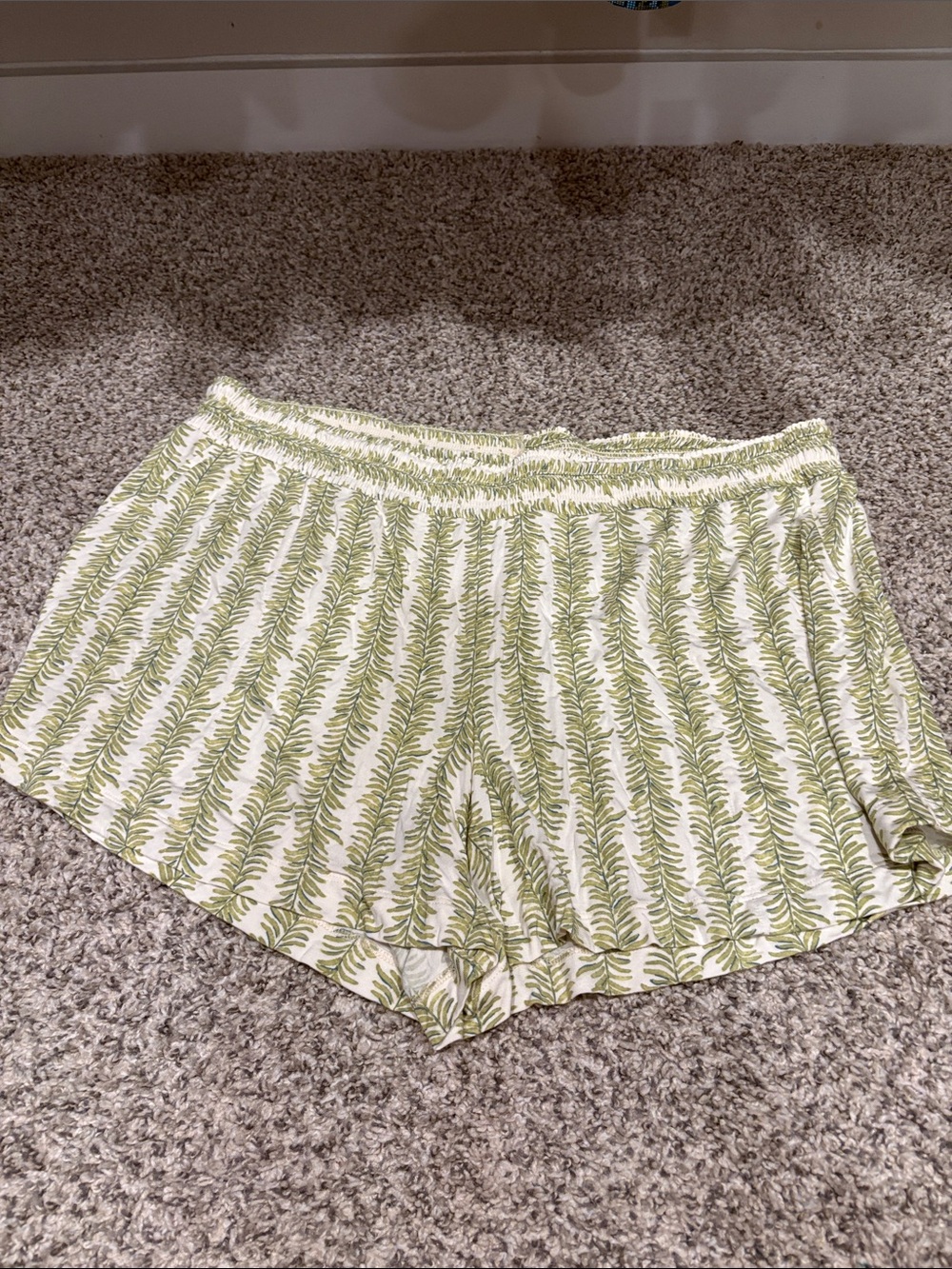 Soma White Shorts with Green Leaf Print